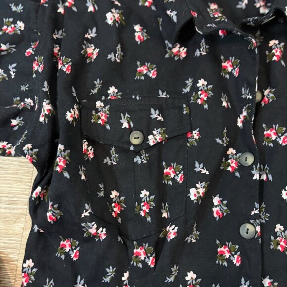 ASOS DESIGN Heavy Denim Boiled Cotton in Black White Floral Print Jumpsuit sz 10 - Picture 6 of 13